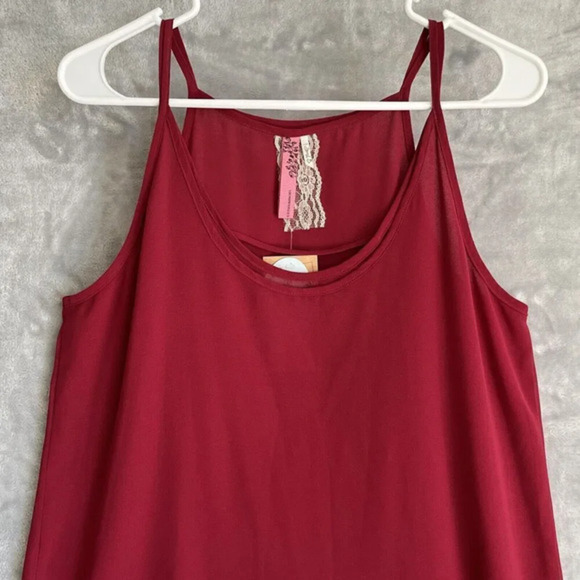Cinnamon Girl Chiffon Slip Dress S Red Sleeveless Tiered‎ Asymmetrical Hem Midi - Picture 2 of 10
